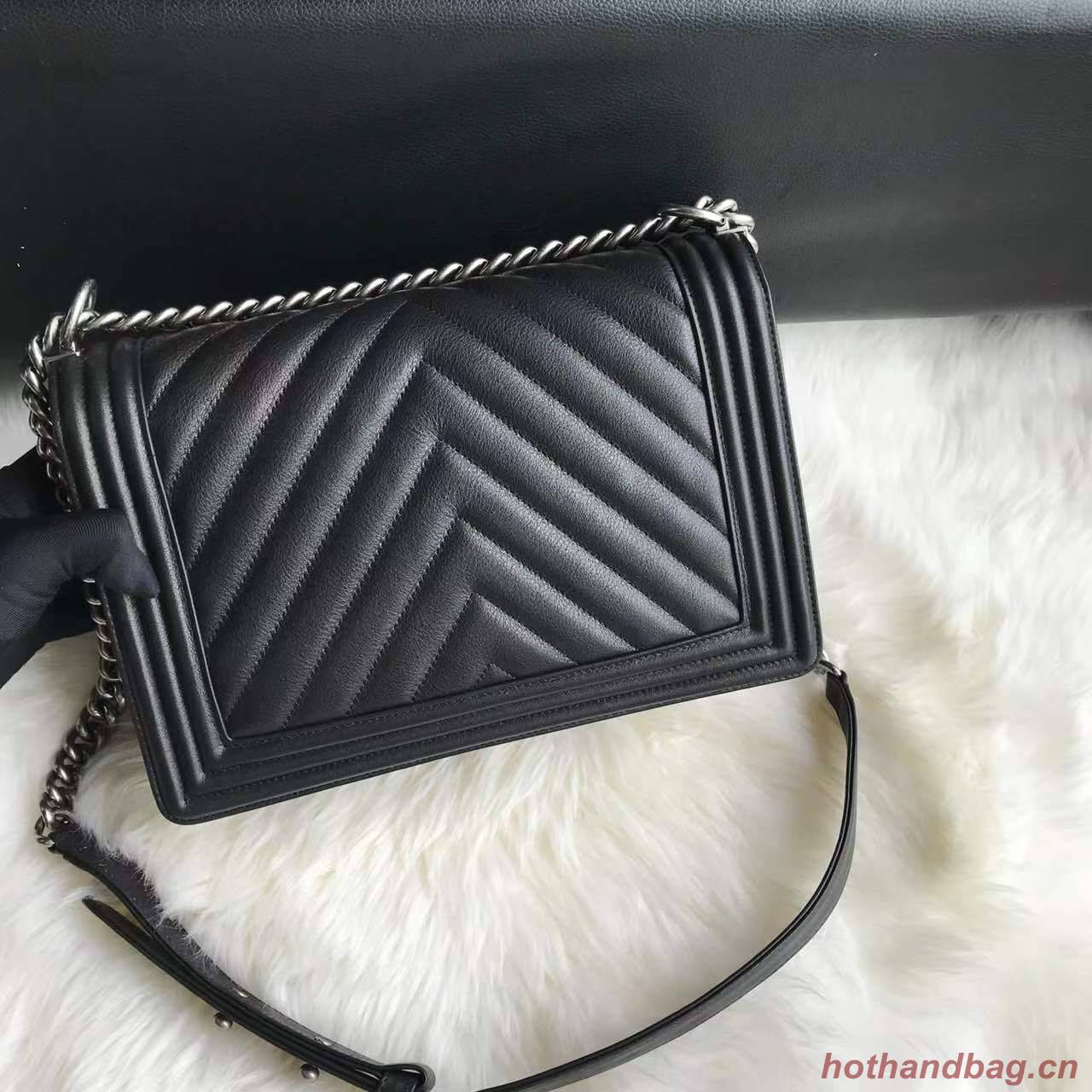 Boy Chanel Flap Bag Original Chevron Leather A67087V Black Boy Chanel Flap Bag Original Chevron Leather A67087V Black