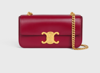 Celine CHAIN SHOULDER BAG TRIOMPHE IN SHINY CALFSKIN 197993 LIGHT BURGUNDY