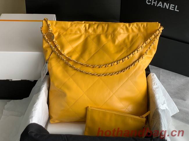 CHANEL 22 HANDBAG Shiny Calfskin & Gold-Tone Metal AS3262 yellow