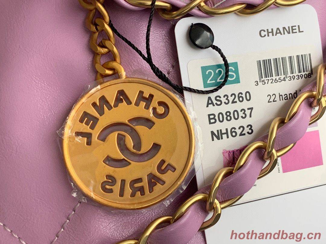 CHANEL 22 HANDBAG Shiny Calfskin & Gold-Tone Metal AS3261 AS3260 Purple CHANEL 22 HANDBAG Shiny Calfskin & Gold-Tone Metal AS3261 AS3260 Purple