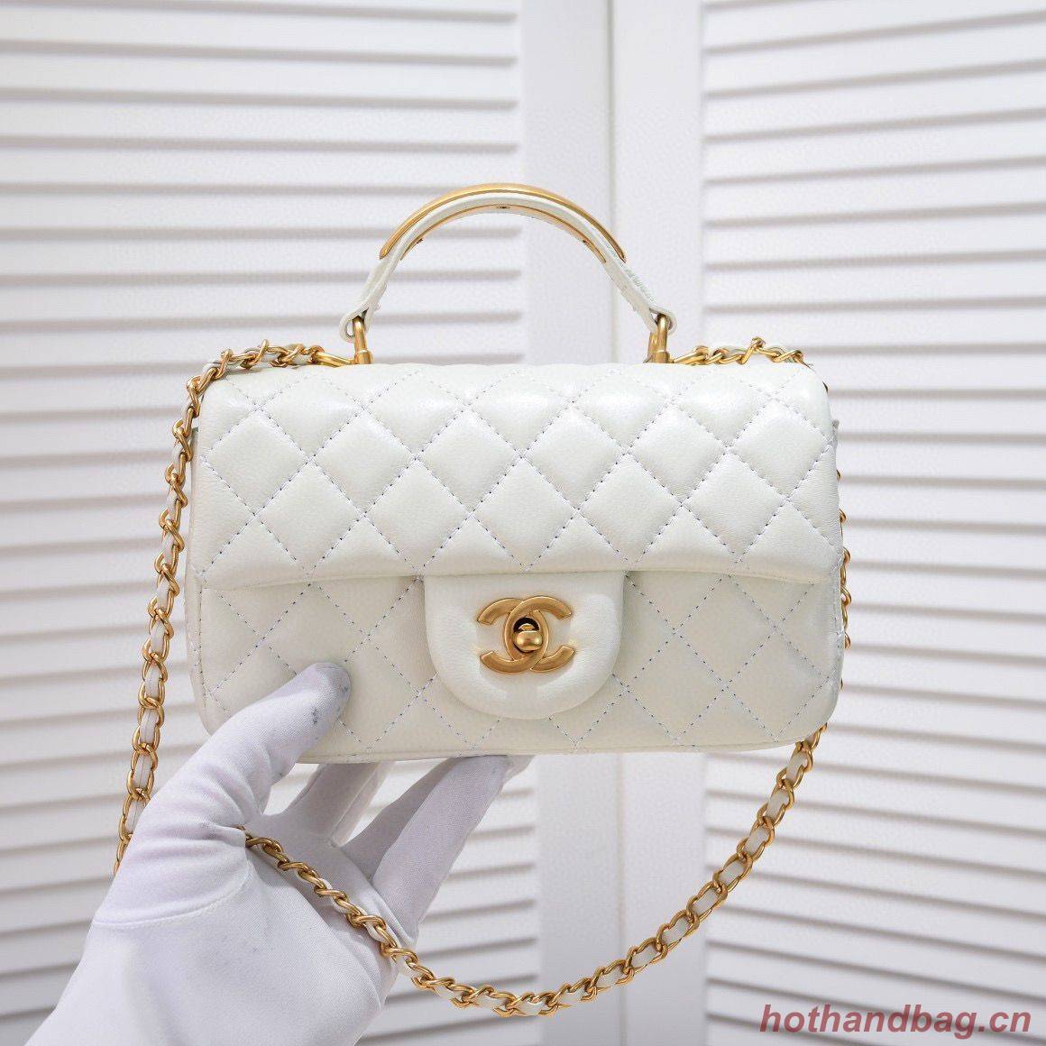CHANEL 22B mini CF flap bag with Gold hardware top handle AS2431 White CHANEL 22B mini CF flap bag with Gold hardware top handle AS2431 White