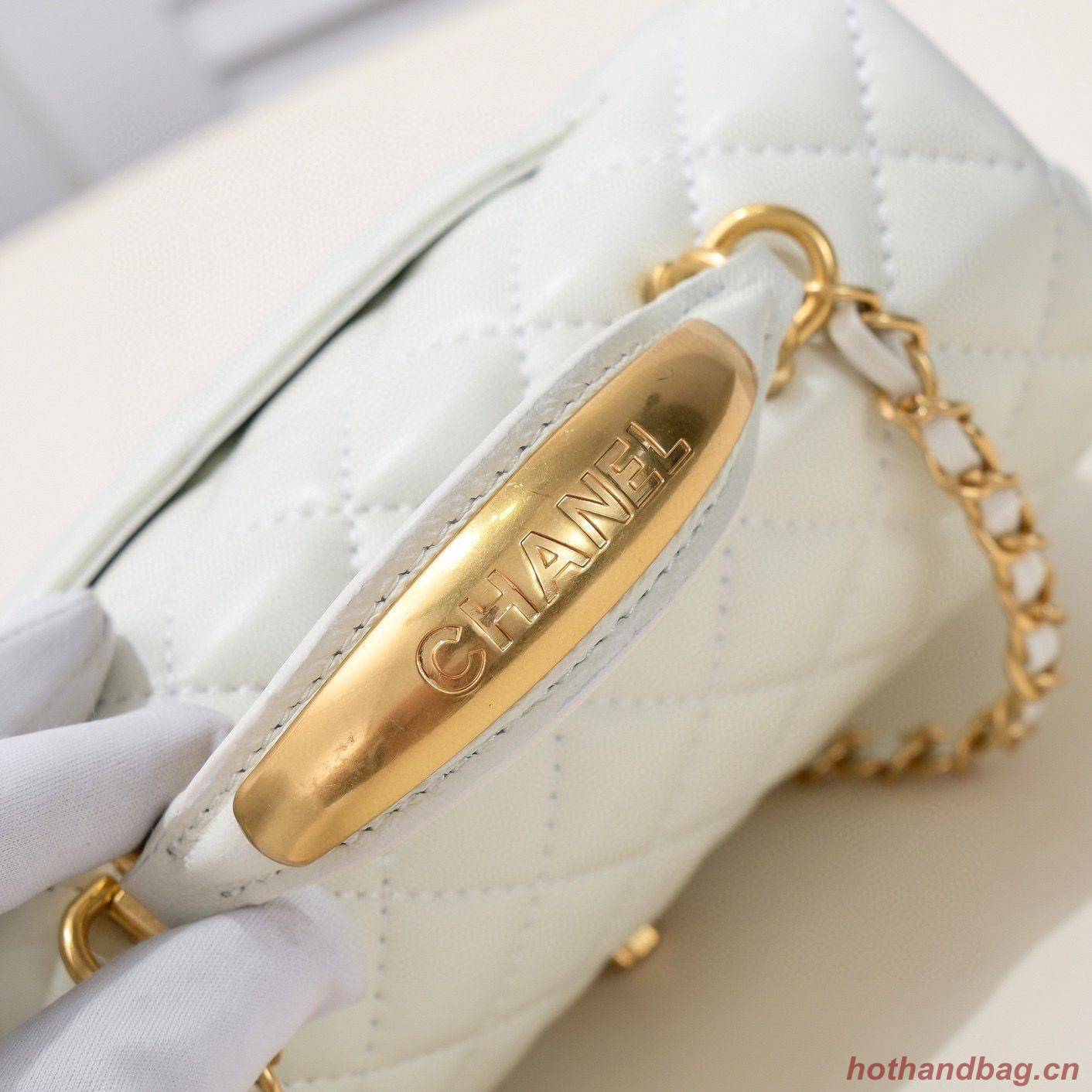 CHANEL 22B mini CF flap bag with Gold hardware top handle AS2431 White CHANEL 22B mini CF flap bag with Gold hardware top handle AS2431 White