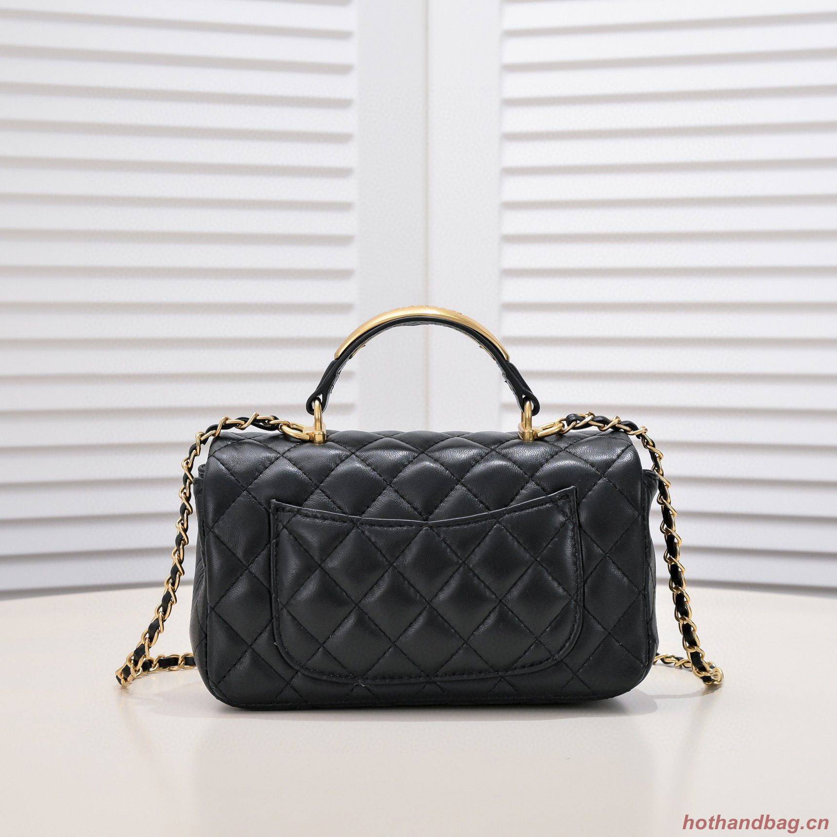 CHANEL 22B mini CF flap bag with Gold hardware top handle AS2431 Black CHANEL 22B mini CF flap bag with Gold hardware top handle AS2431 Black