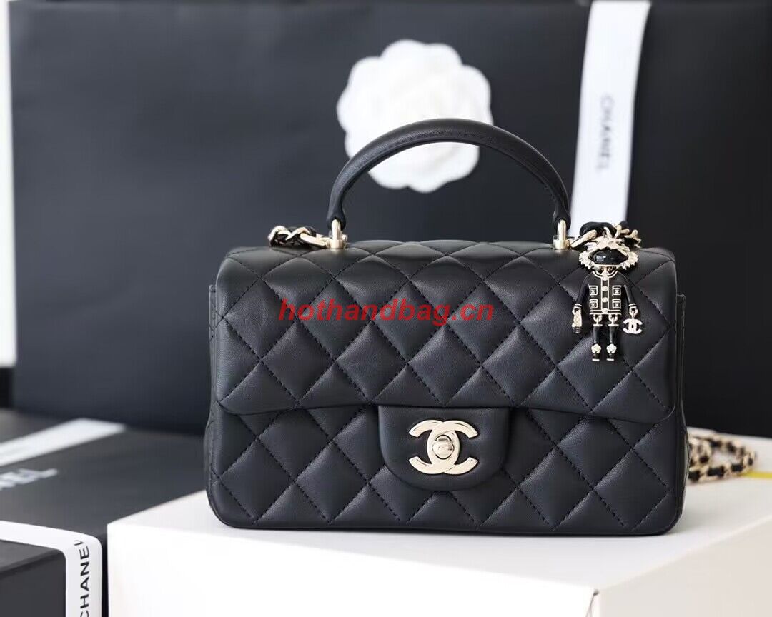 CHANEL mini flap bag with top handle AS2431 Black&Silver-Tone CHANEL mini flap bag with top handle AS2431 Black&Silver-Tone