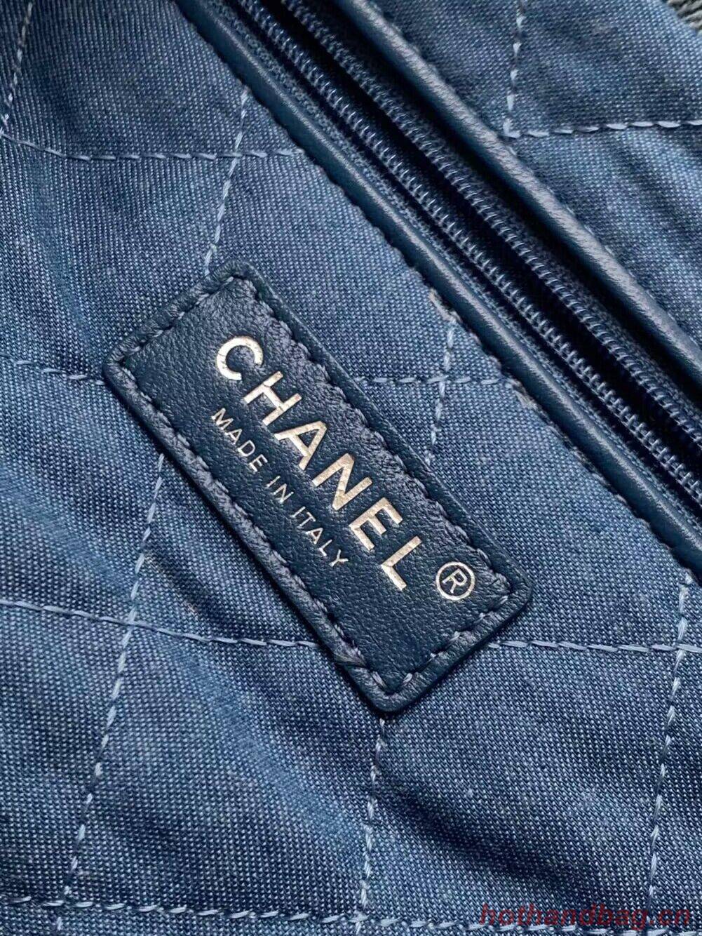 CHANEL 22 Shopping Bag Denim & Silver-Tone Metal AS3137 Blue CHANEL 22 Shopping Bag Denim & Silver-Tone Metal AS3137 Blue