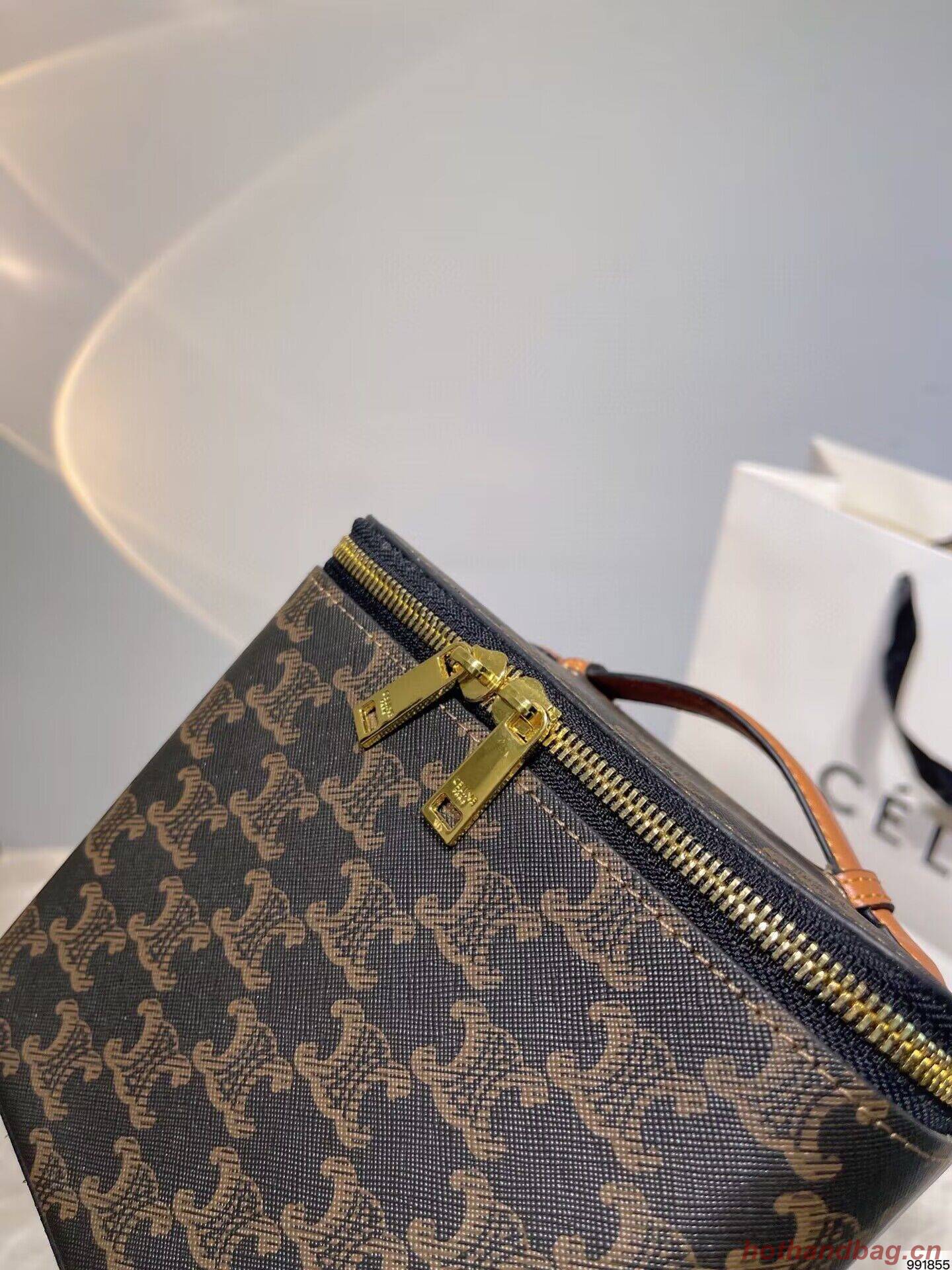 Celine Square Vanity Case In Triomphe Canvas And Calfskin 956437 Tan Celine Square Vanity Case In Triomphe Canvas And Calfskin 956437 Tan