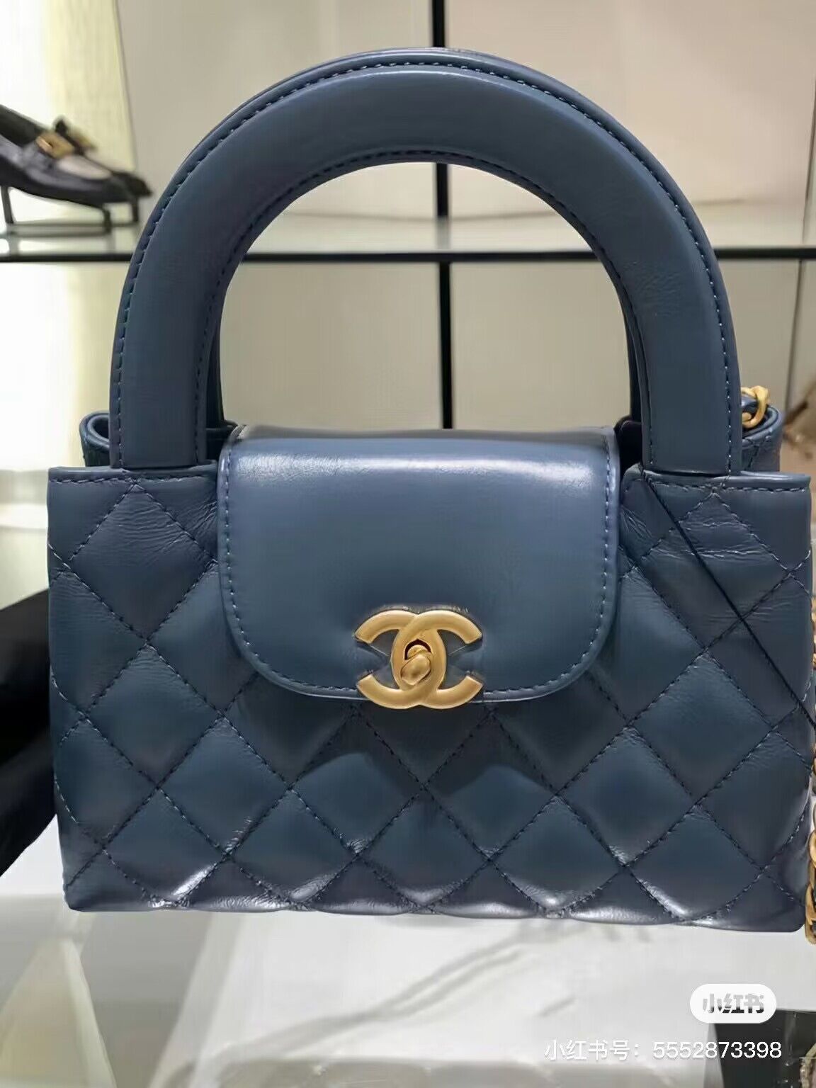 Chanel 23k Vintage Kelly Original Leather Top Handle Bag AS4416 Navy Blue Chanel 23k Vintage Kelly Original Leather Top Handle Bag AS4416 Navy Blue