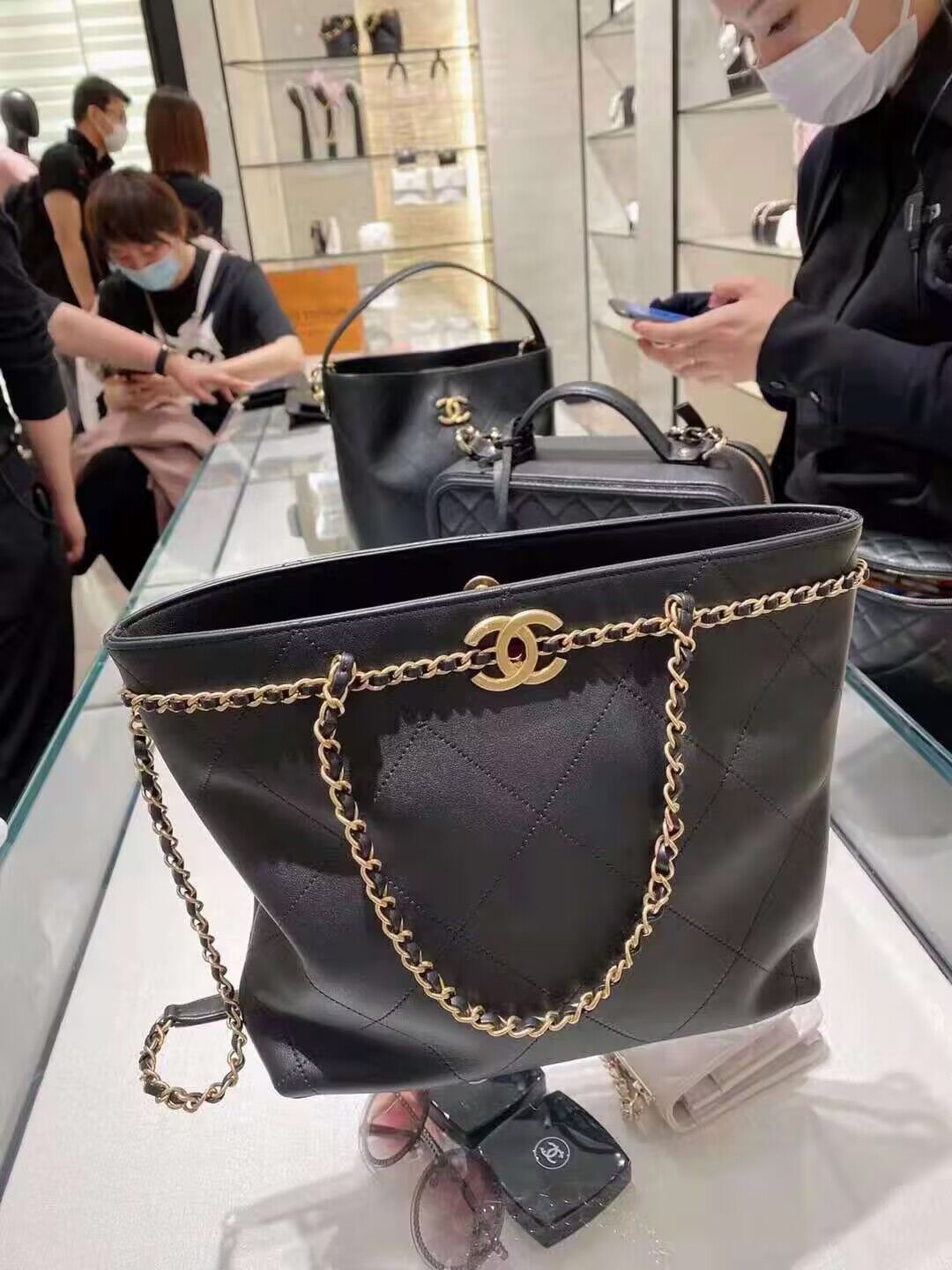Chanel Original Leather Vintage Tote Shopping Bag AS2374 Black Chanel Original Leather Vintage Tote Shopping Bag AS2374 Black