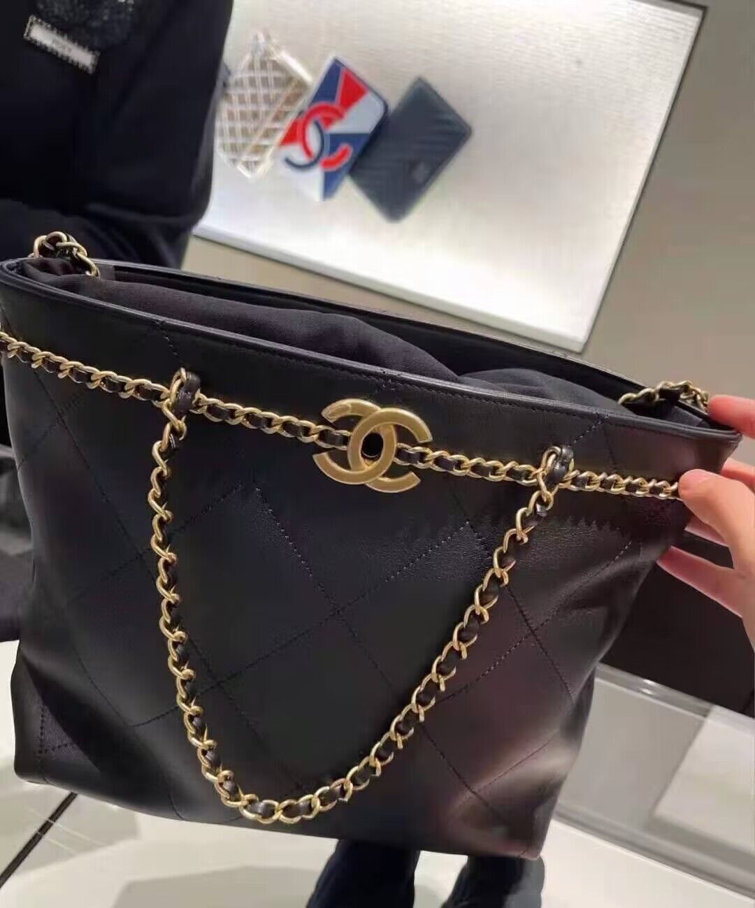 Chanel Original Leather Vintage Tote Shopping Bag AS2374 Black Chanel Original Leather Vintage Tote Shopping Bag AS2374 Black