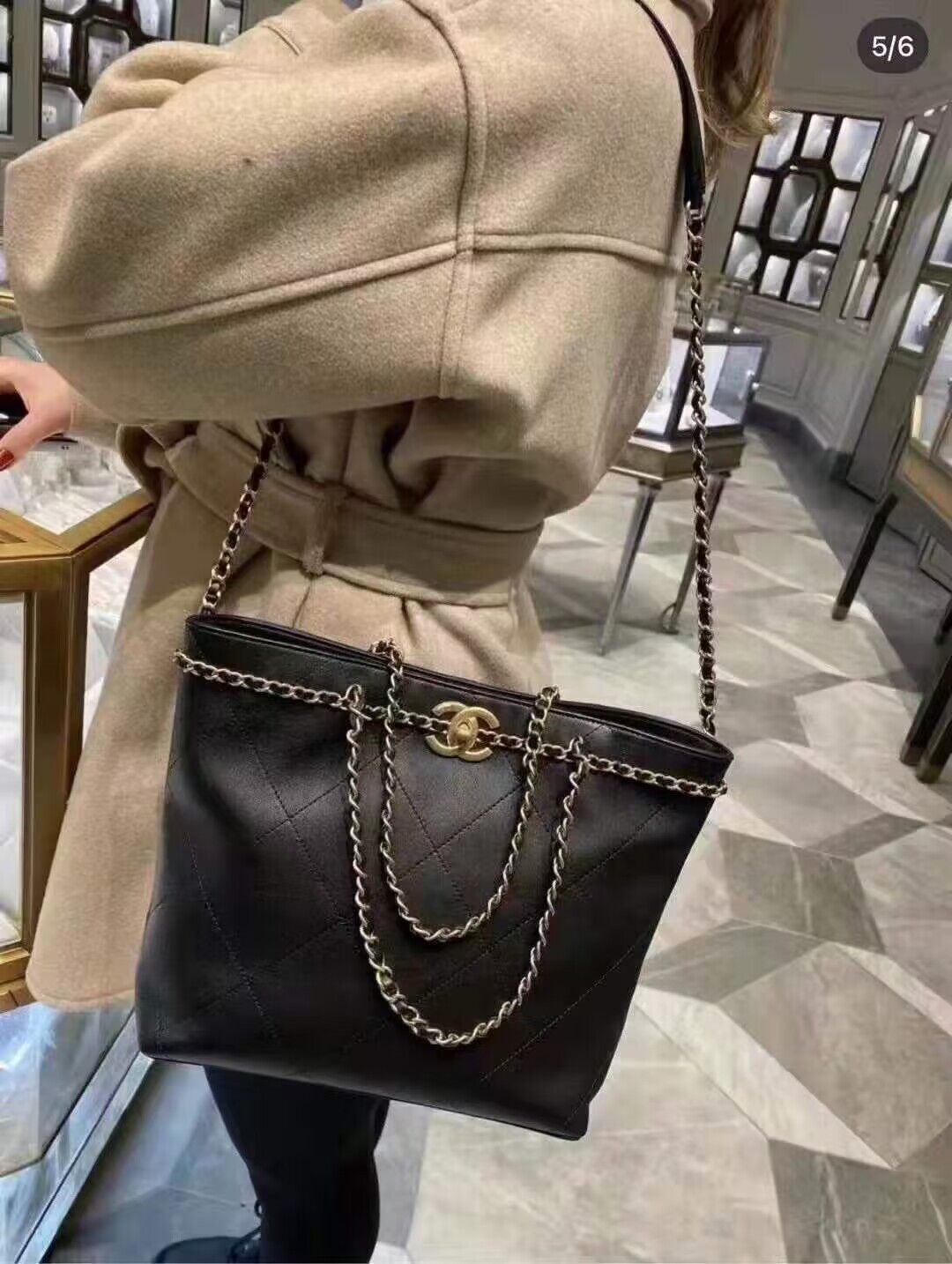 Chanel Original Leather Vintage Tote Shopping Bag AS2374 Black Chanel Original Leather Vintage Tote Shopping Bag AS2374 Black