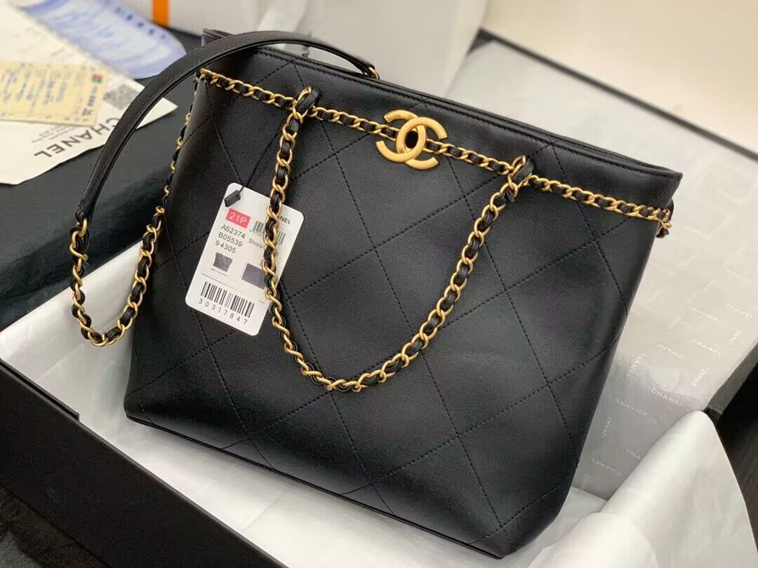 Chanel Original Leather Vintage Tote Shopping Bag AS2374 Black Chanel Original Leather Vintage Tote Shopping Bag AS2374 Black