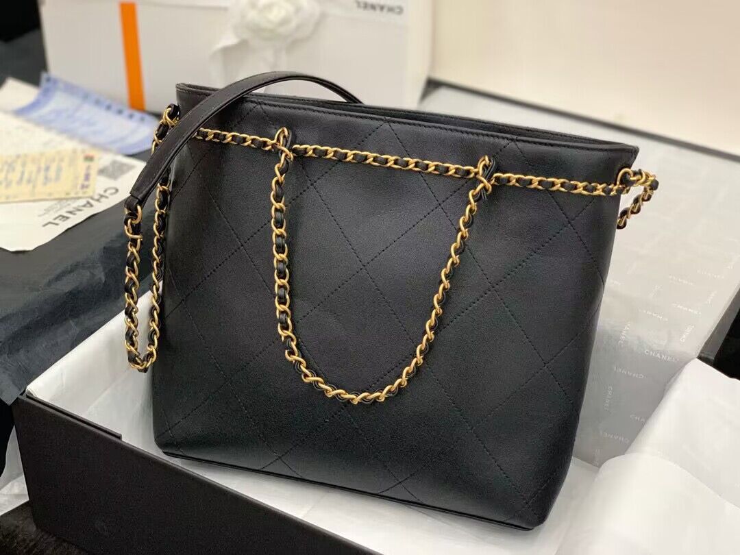 Chanel Original Leather Vintage Tote Shopping Bag AS2374 Black Chanel Original Leather Vintage Tote Shopping Bag AS2374 Black