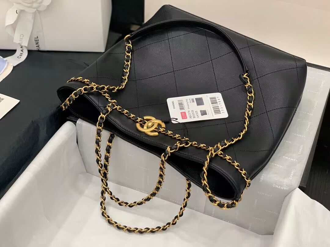 Chanel Original Leather Vintage Tote Shopping Bag AS2374 Black Chanel Original Leather Vintage Tote Shopping Bag AS2374 Black