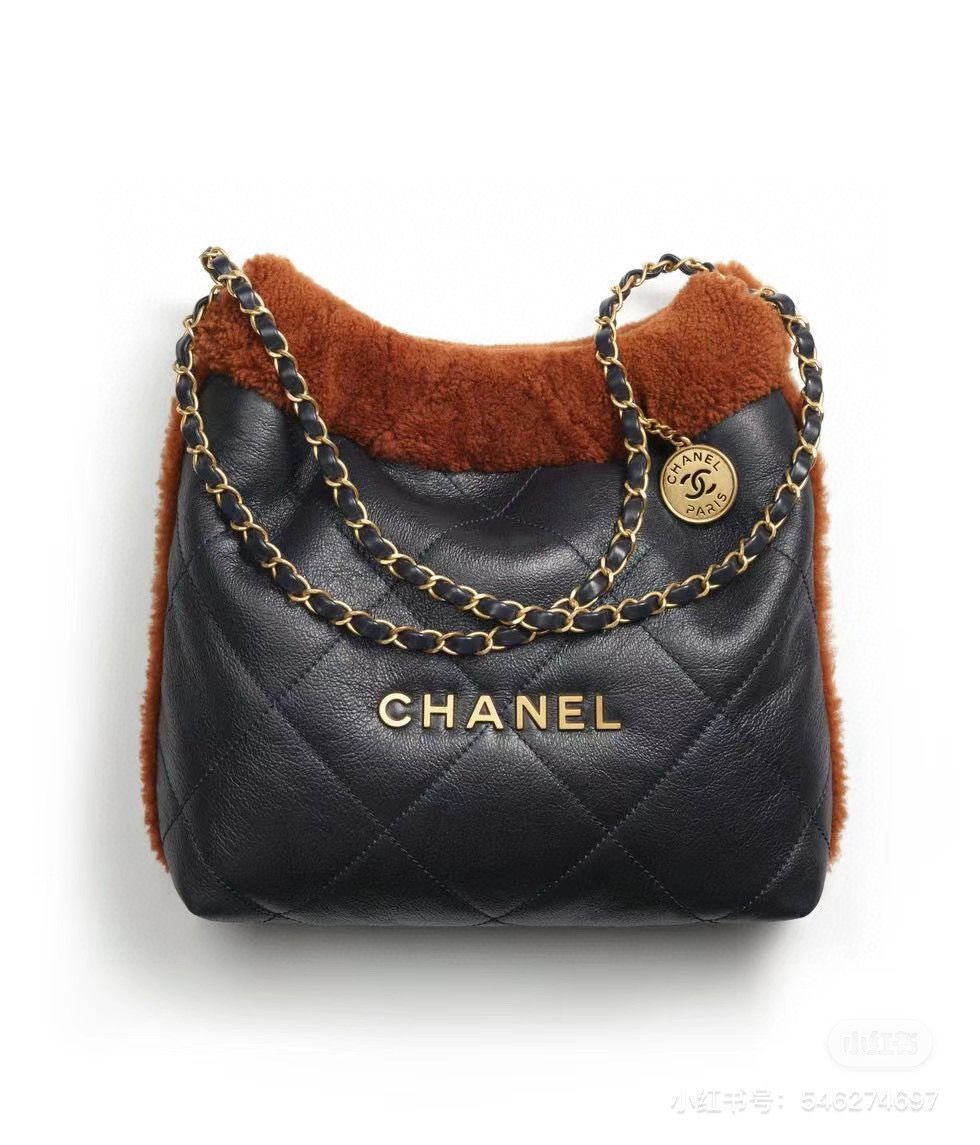 CHANEL 22 HANDBAG Sheepskin & Gold-Tone Metal AS3260 Black&Brown CHANEL 22 HANDBAG Sheepskin & Gold-Tone Metal AS3260 Black&Brown