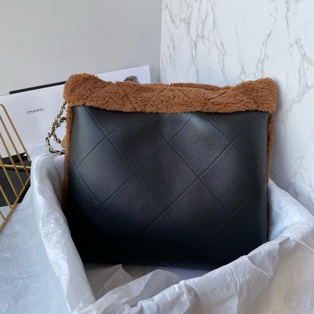 CHANEL 22 HANDBAG Sheepskin & Gold-Tone Metal AS3260 Black&Brown CHANEL 22 HANDBAG Sheepskin & Gold-Tone Metal AS3260 Black&Brown