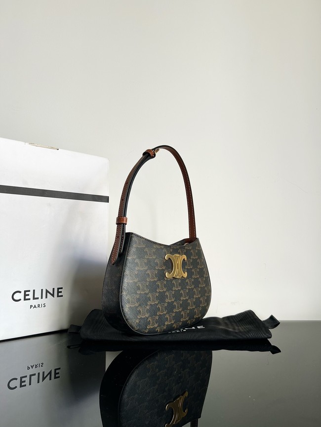 Celine MEDIUM TILLY BAG IN TRIOMPHE CANVAS AND CALFSKIN 115702 TAN