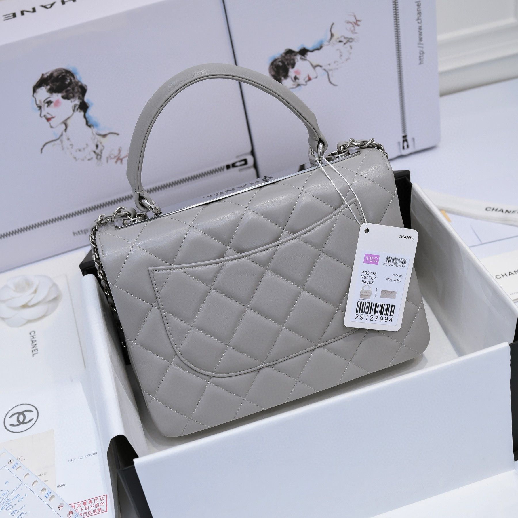 Chanel FLAP BAG WITH TOP HANDLE AS92236 gray Chanel FLAP BAG WITH TOP HANDLE AS92236 gray