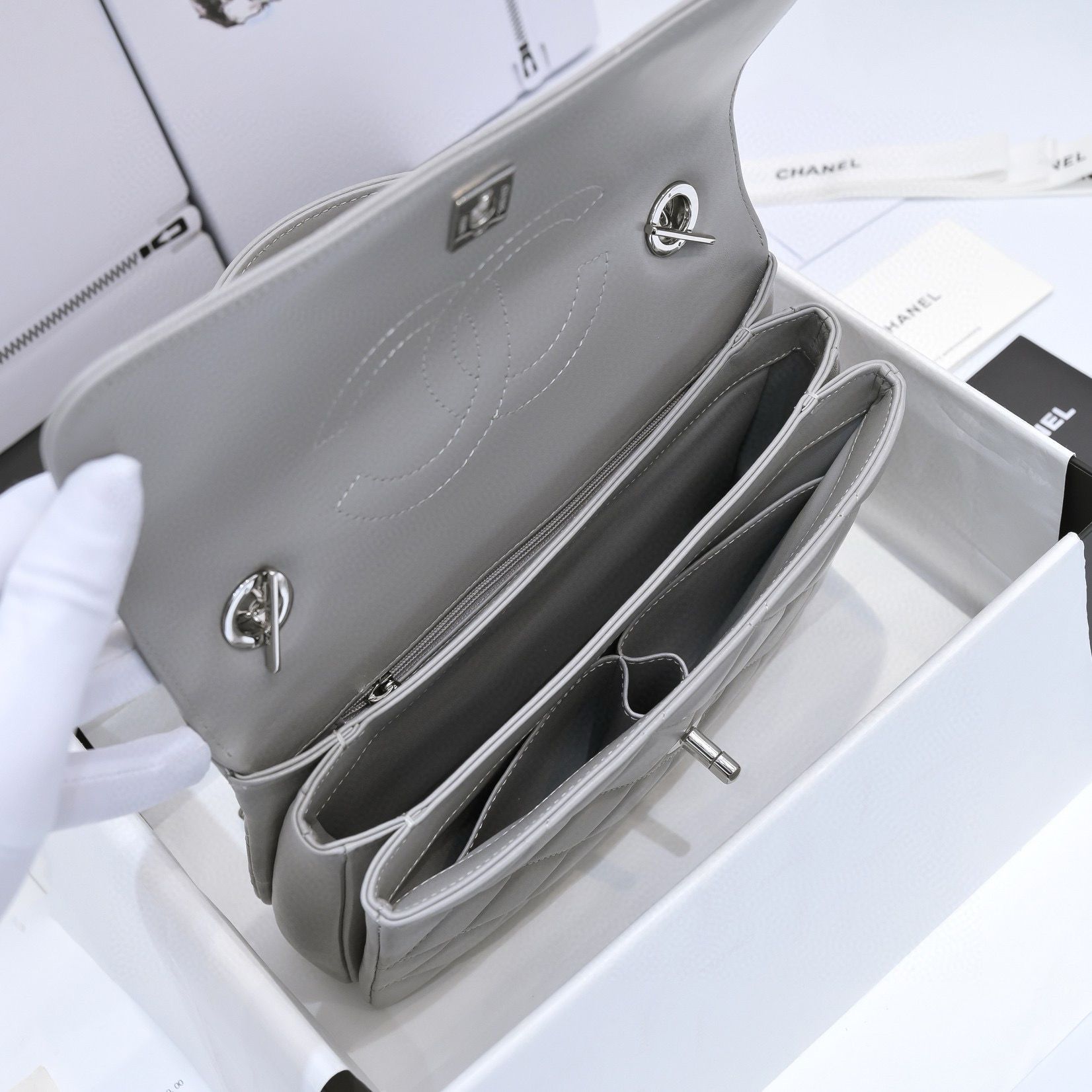 Chanel FLAP BAG WITH TOP HANDLE AS92236 gray Chanel FLAP BAG WITH TOP HANDLE AS92236 gray