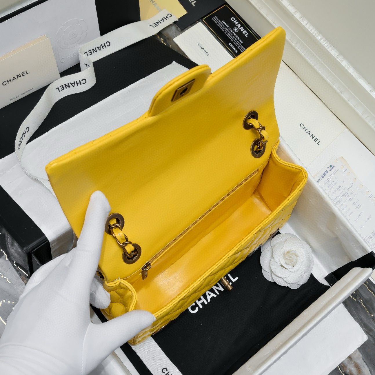 Chanel 2.55 Series Flap Bag Original Sheepskin Leather 92674 Yellow Bronze-Tone Chanel 2.55 Series Flap Bag Original Sheepskin Leather 92674 Yellow Bronze-Tone