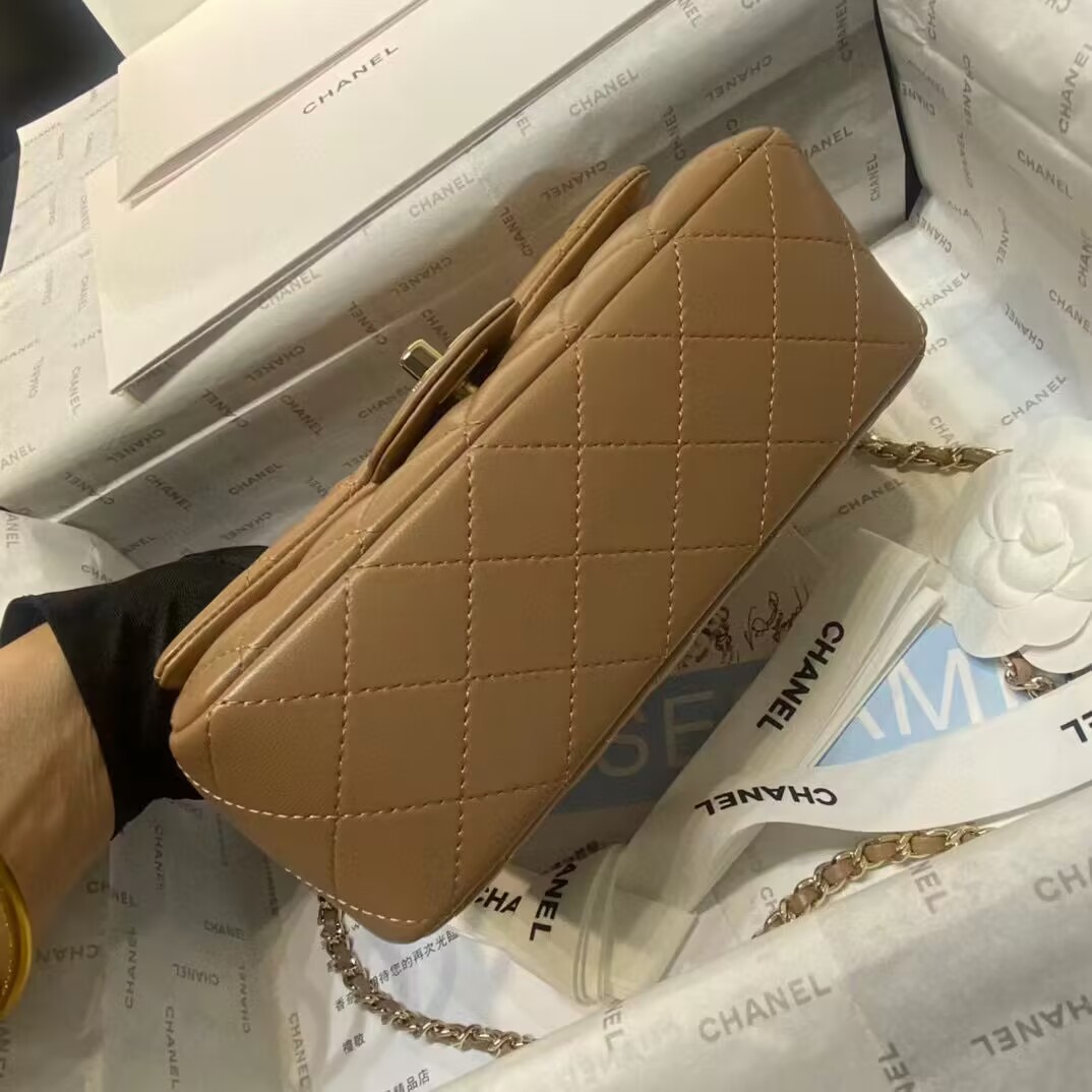 Chanel CF Top Handle mini flap bag Sheepskin Leather AS2431 Brown Chanel CF Top Handle mini flap bag Sheepskin Leather AS2431 Brown