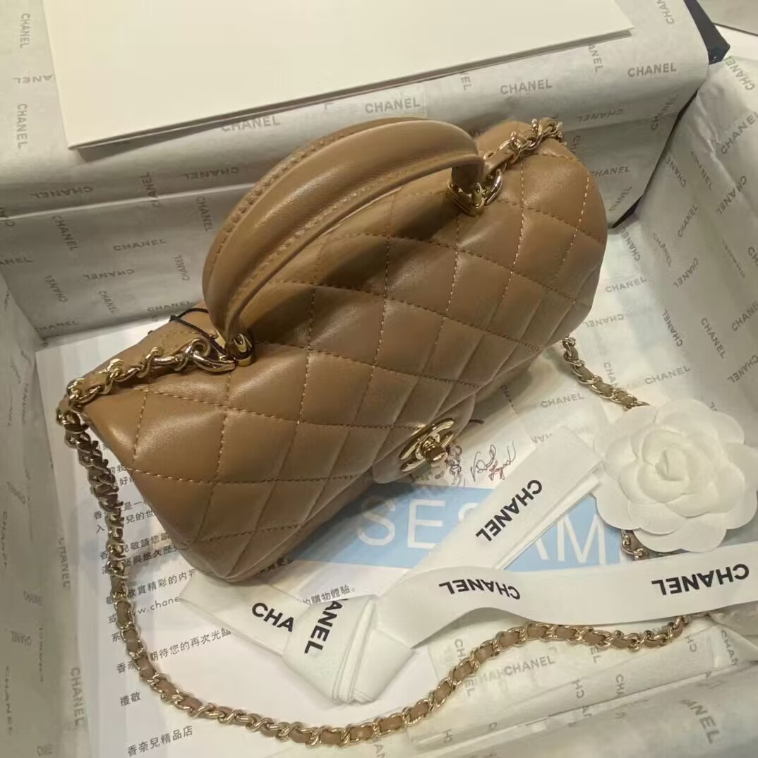 Chanel CF Top Handle mini flap bag Sheepskin Leather AS2431 Brown Chanel CF Top Handle mini flap bag Sheepskin Leather AS2431 Brown