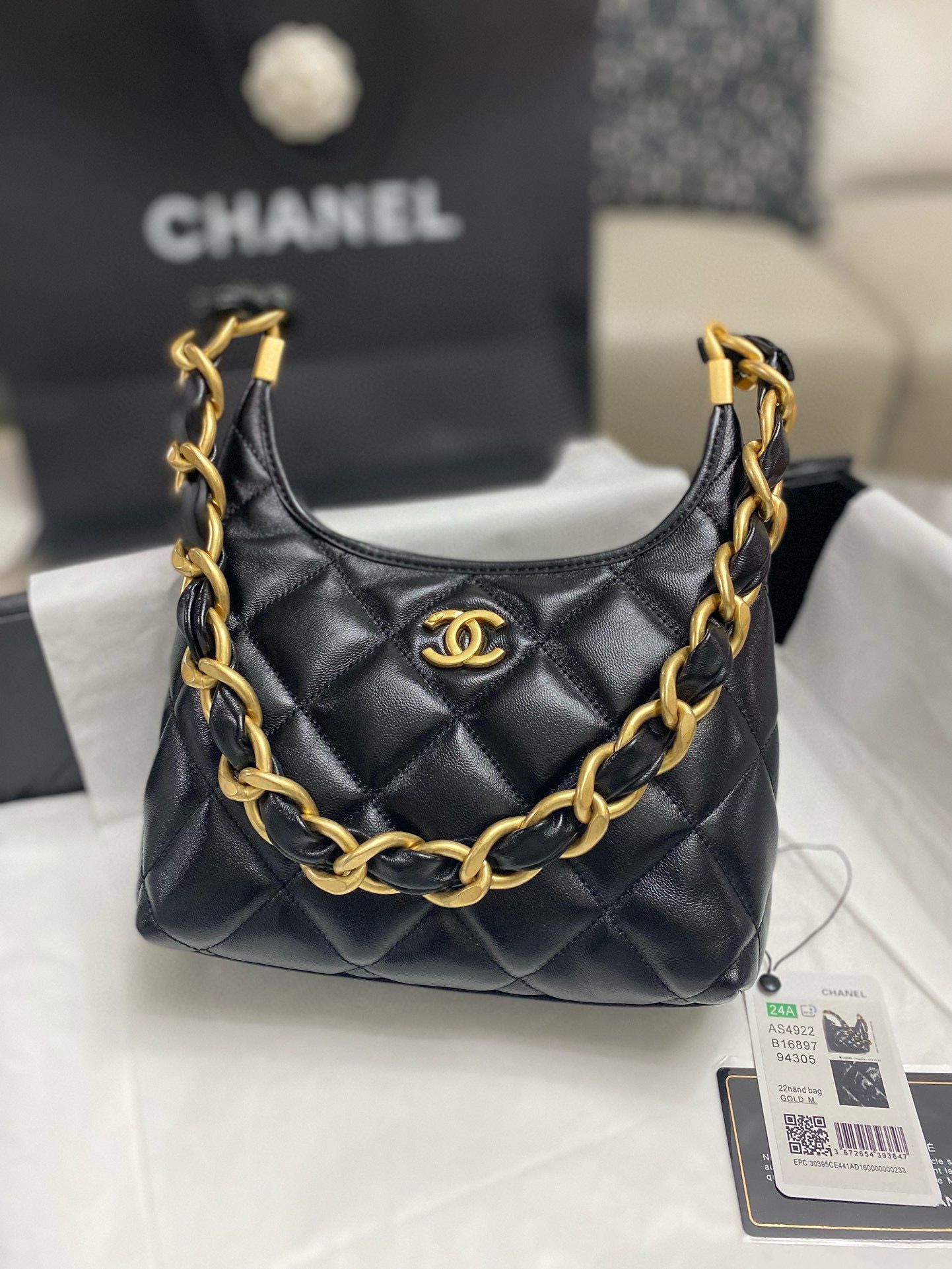 Chanel 24A Original Leather Hobo Bag AS4922 AS4923 Black Chanel 24A Original Leather Hobo Bag AS4922 AS4923 Black