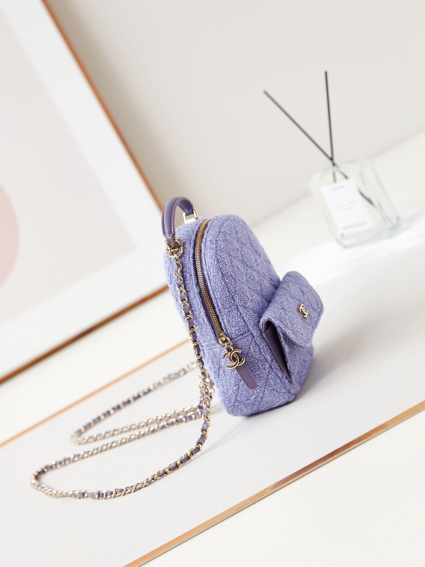 Chanel MINI BACKPACK AP3753 Woolen cloth& Gold-Tone Metal light purple Chanel MINI BACKPACK AP3753 Woolen cloth& Gold-Tone Metal light purple