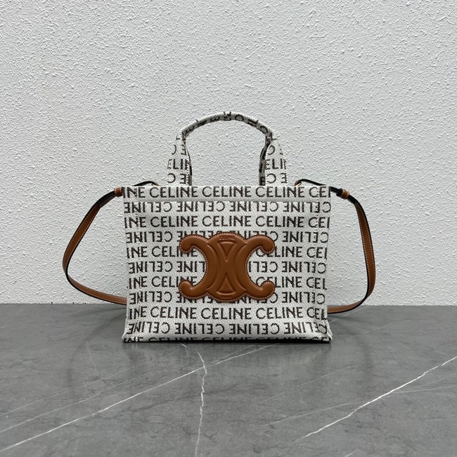 Celine SMALL CABAS THAIS IN TEXTILE WITH TRIOMPHE CANVAS PRINT AND CALFSKIN 199162 WHITE