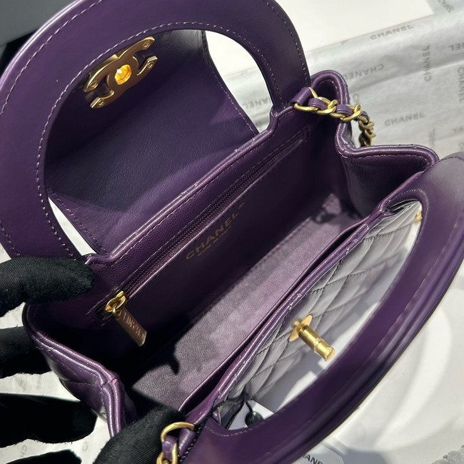 Chanel 23k Vintage Kelly Original Leather Top Handle Bag AS4416 Eggplant