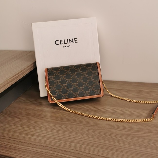 Celine WALLET ON CHAIN MARGO IN TRIOMPHE CANVAS AND CALFSKIN 10L033 TAN