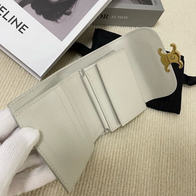 Celine TRIOMPHE COMPACT WALLET IN SHINY CALFSKIN 10K623 LIGHT STONE