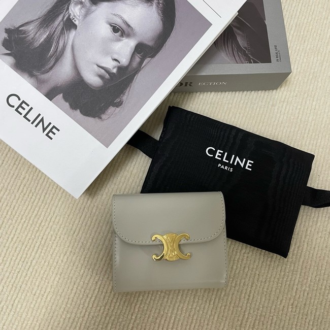 Celine TRIOMPHE COMPACT WALLET IN SHINY CALFSKIN 10K623 LIGHT STONE