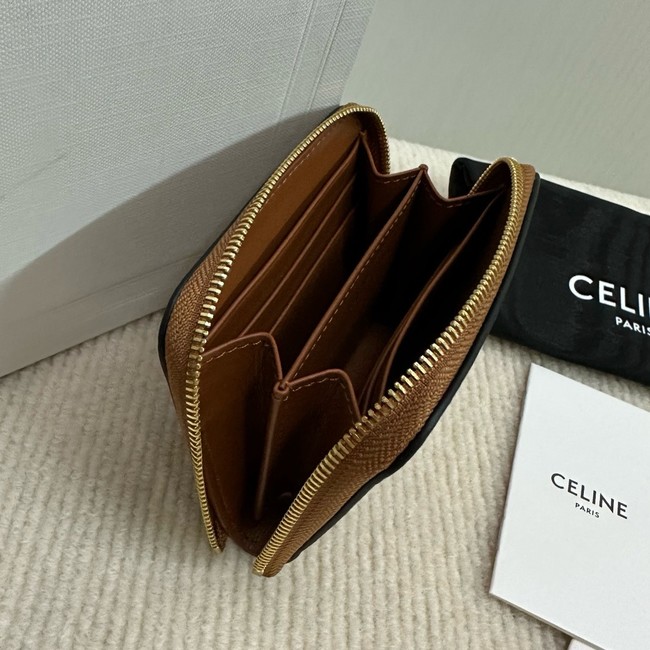Celine COMPACT ZIPPED WALLET CUIR TRIOMPHE IN SMOOTH CALFSKIN 10K533 tan