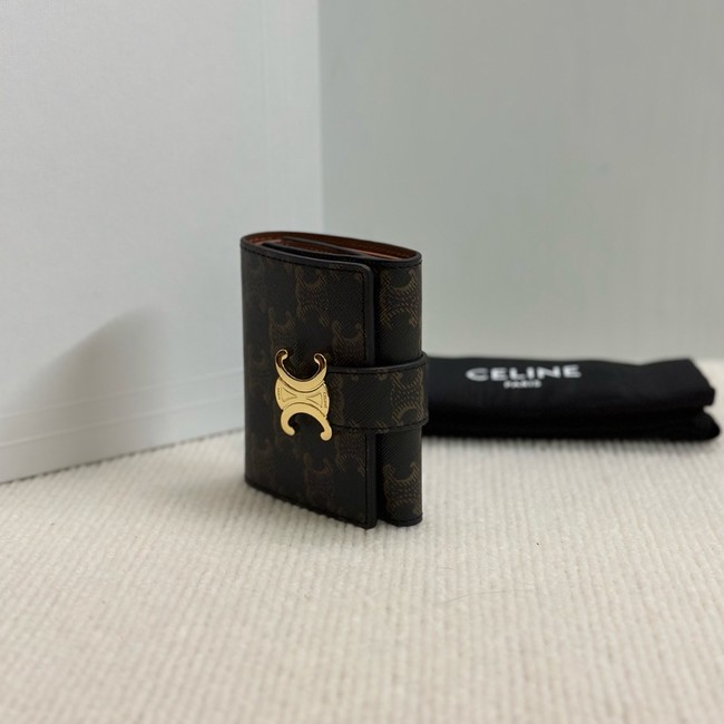 Celine FINE STRAP WALLET NINO IN TRIOMPHE CANVAS AND LAMBSKIN 10M962 TAN