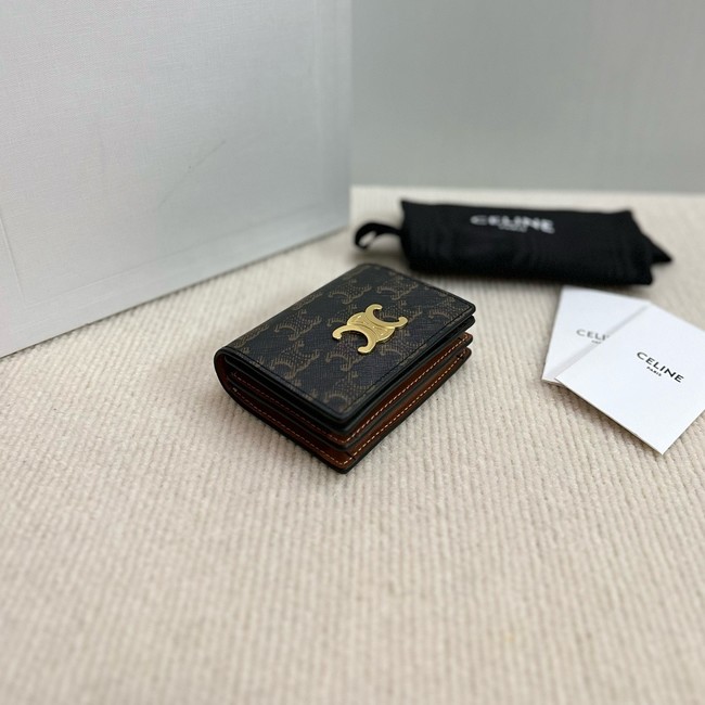 Celine TRIOMPHE BUSINESS CARD HOLDER IN TRIOMPHE CANVAS AND LAMBSKIN 10M122 TAN