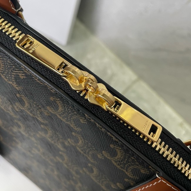 Celine SMALL BOWLING IN TRIOMPHE CANVAS AND CALFSKIN 121082 TAN 