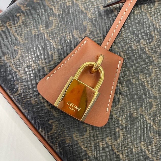 Celine SMALL BOWLING IN TRIOMPHE CANVAS AND CALFSKIN 121082 TAN 