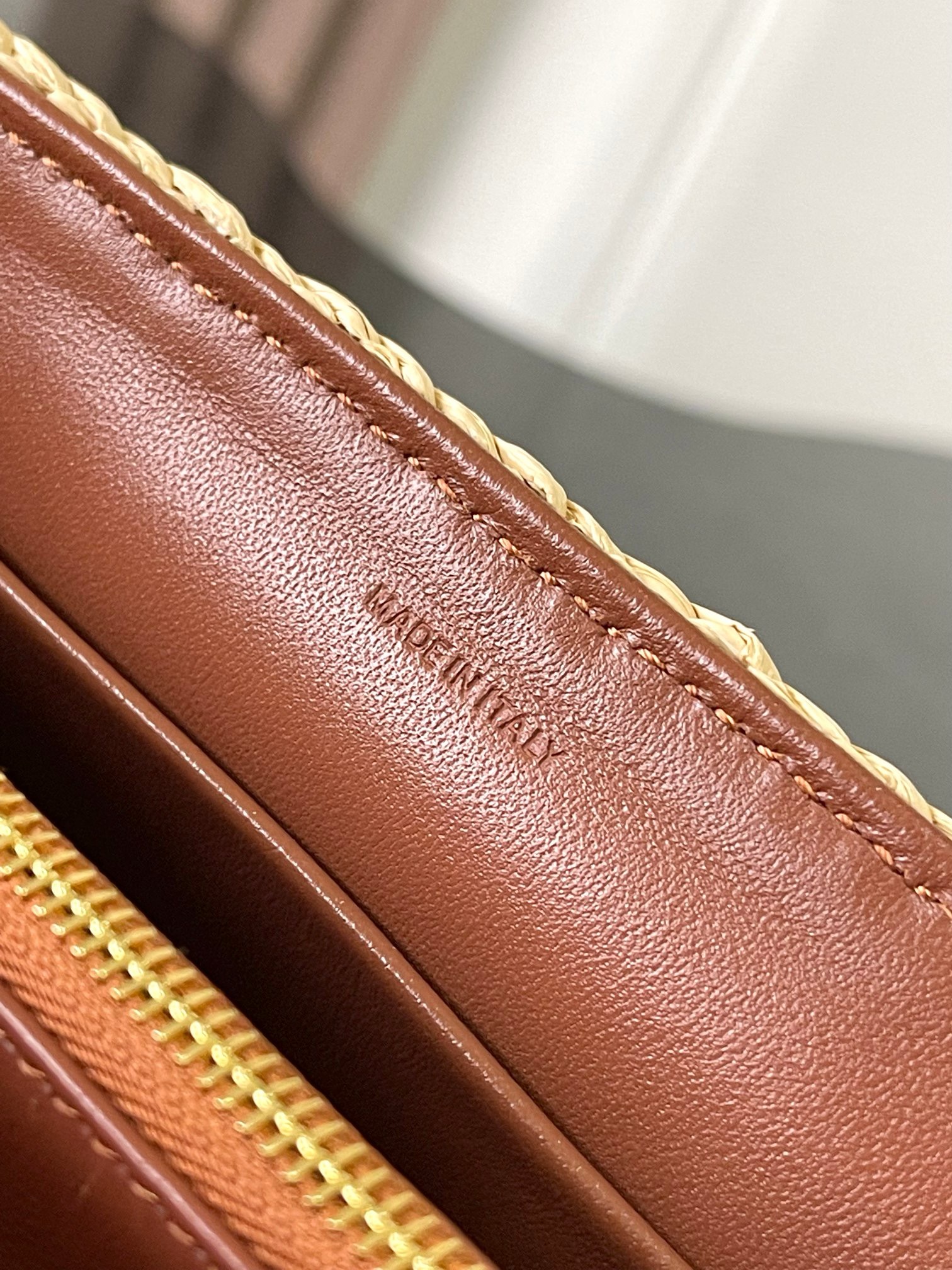 Celine TEEN NINO BAG  IN RAFFIA WITH TRIOMPHE EMBROIDERIES 118113 NATURAL & TAN