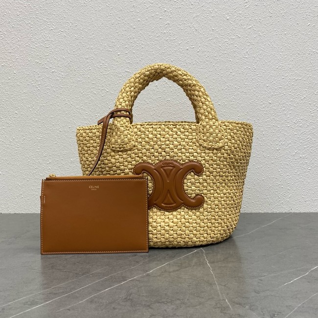 Celine TEEN NINO BAG IN RAFFIA WITH TRIOMPHE EMBROIDERIES 116388 NATURAL & TAN
