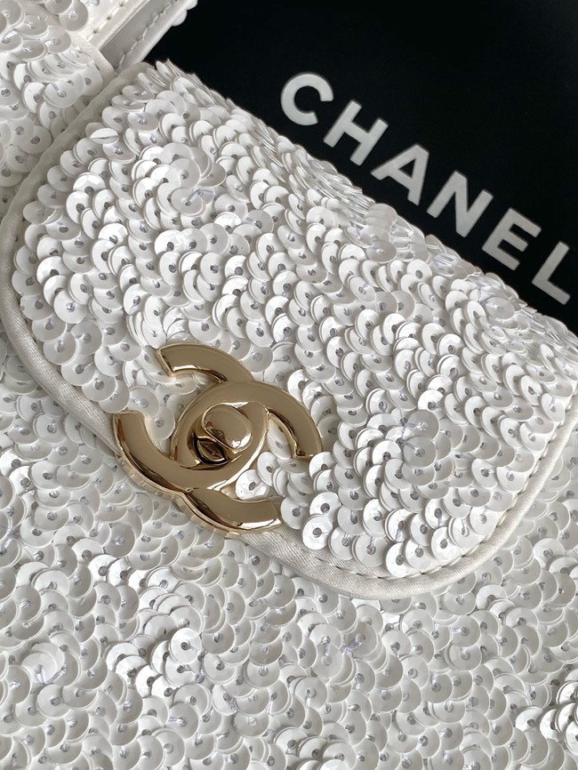 Chanel MINI SHOPPING BAG Fringed Sequins  AS4416 white