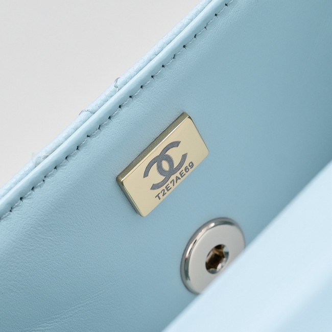 Chanel MINI FLAP BAG CLUTCH WITH CHAIN Gold-Tone Metal AS4591 light blue