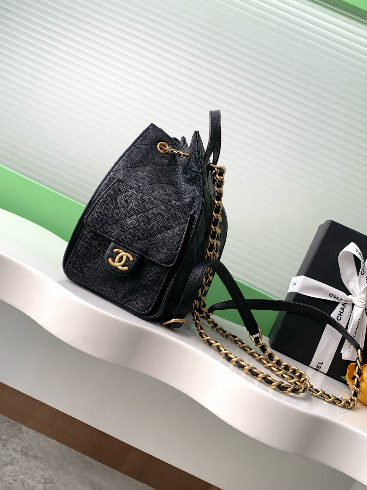 Chanel 25 Bag Original Caviar Leather Backpack AS5600 Black