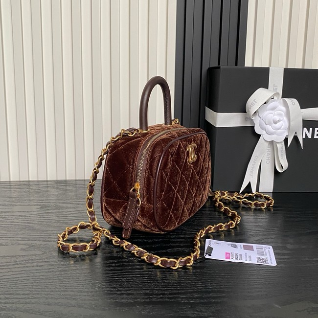 Chanel Velvet Mini Bowling Bag AS5572 Dark Brown