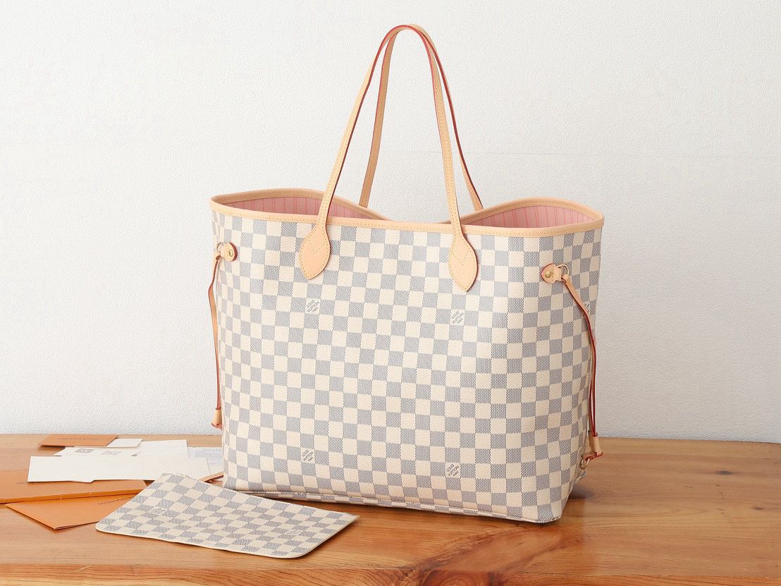 Louis Vuitton Damier Ebene Original NEVERFULL MM N40601 White&Pink