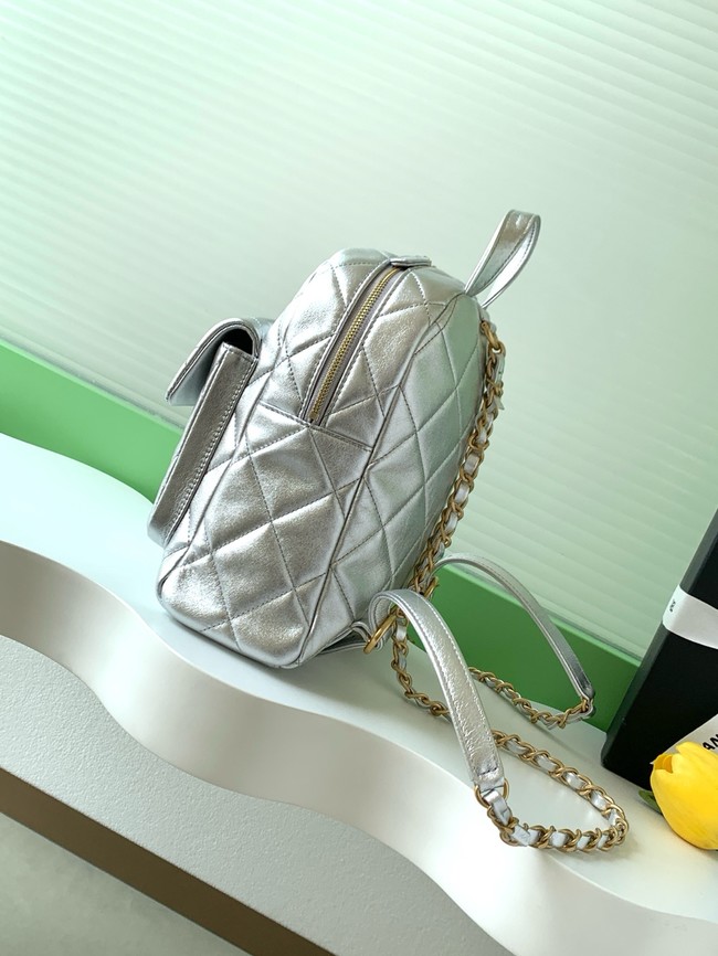 Chanel Backpack Calfskin & Gold Metal AS5793 Silver