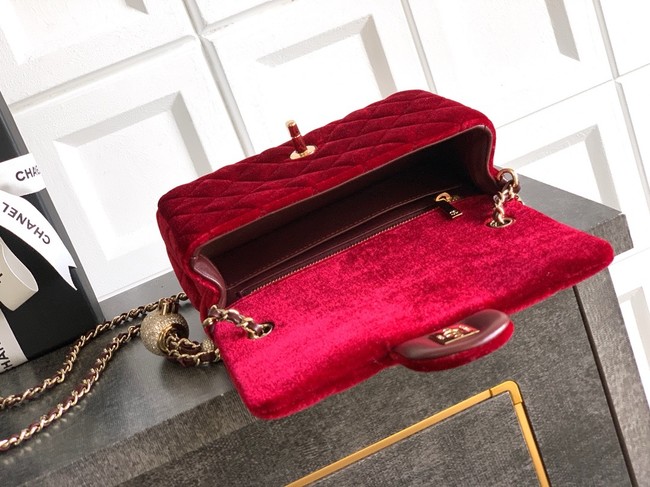 Chanel small Classic Handbag velvet AS1787 red