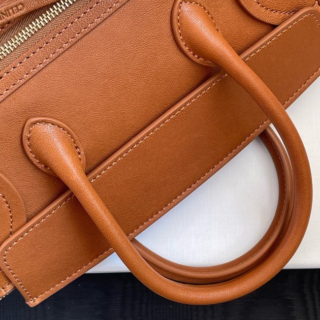 Celine SMALL NEW LUGGAGE IN SUPPLE SHINY LAMBSKIN 124213 SOFT TAN