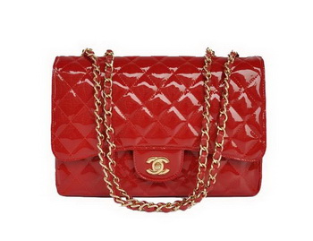 New Color Chanel A28600 Red Patent Leather Classic Flap Bag Gold