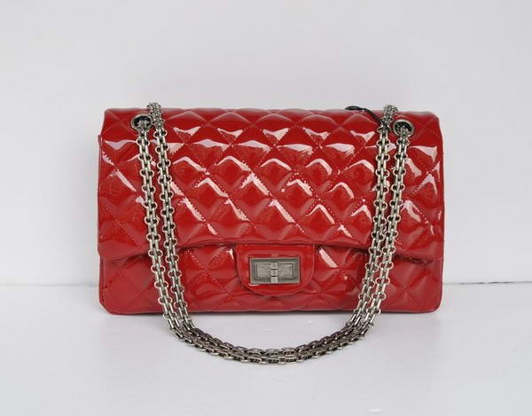 Ladies Chanel A30227 Red Patent Leather Jumbo Flap Bags Silver Ladies Chanel A30227 Red Patent Leather Jumbo Flap Bags Silver