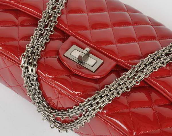 Ladies Chanel A30227 Red Patent Leather Jumbo Flap Bags Silver Ladies Chanel A30227 Red Patent Leather Jumbo Flap Bags Silver